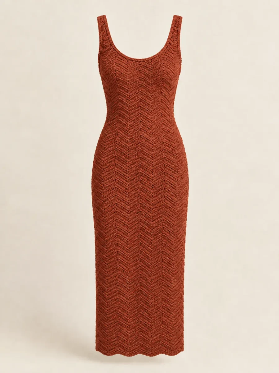 Ripple Midi Dress in Terracotta, front view