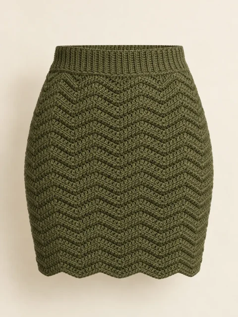 Ripple Mini Skirt in Olive, front view
