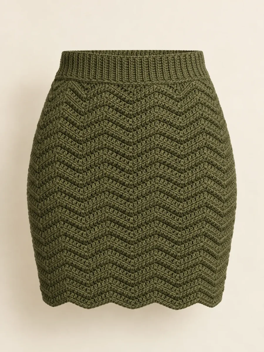 Ripple Mini Skirt in Olive, front view