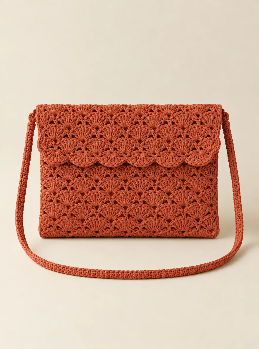 Shell Clutch in Terracotta, front view
