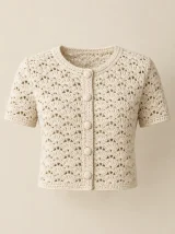 Shell Cropped Cardigan in Milk, front view
