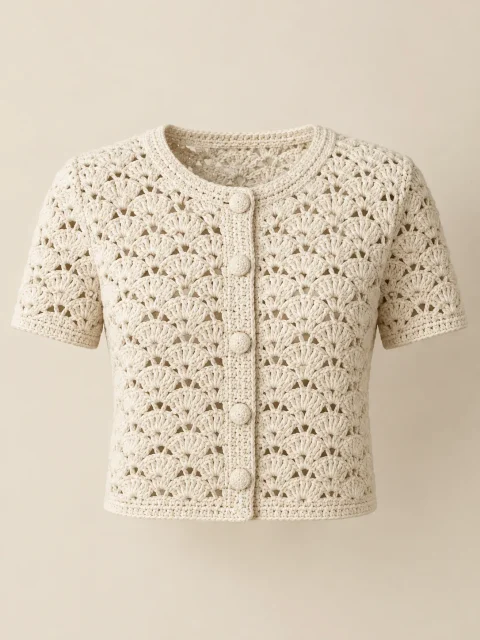 Shell Cropped Cardigan in Milk, front view