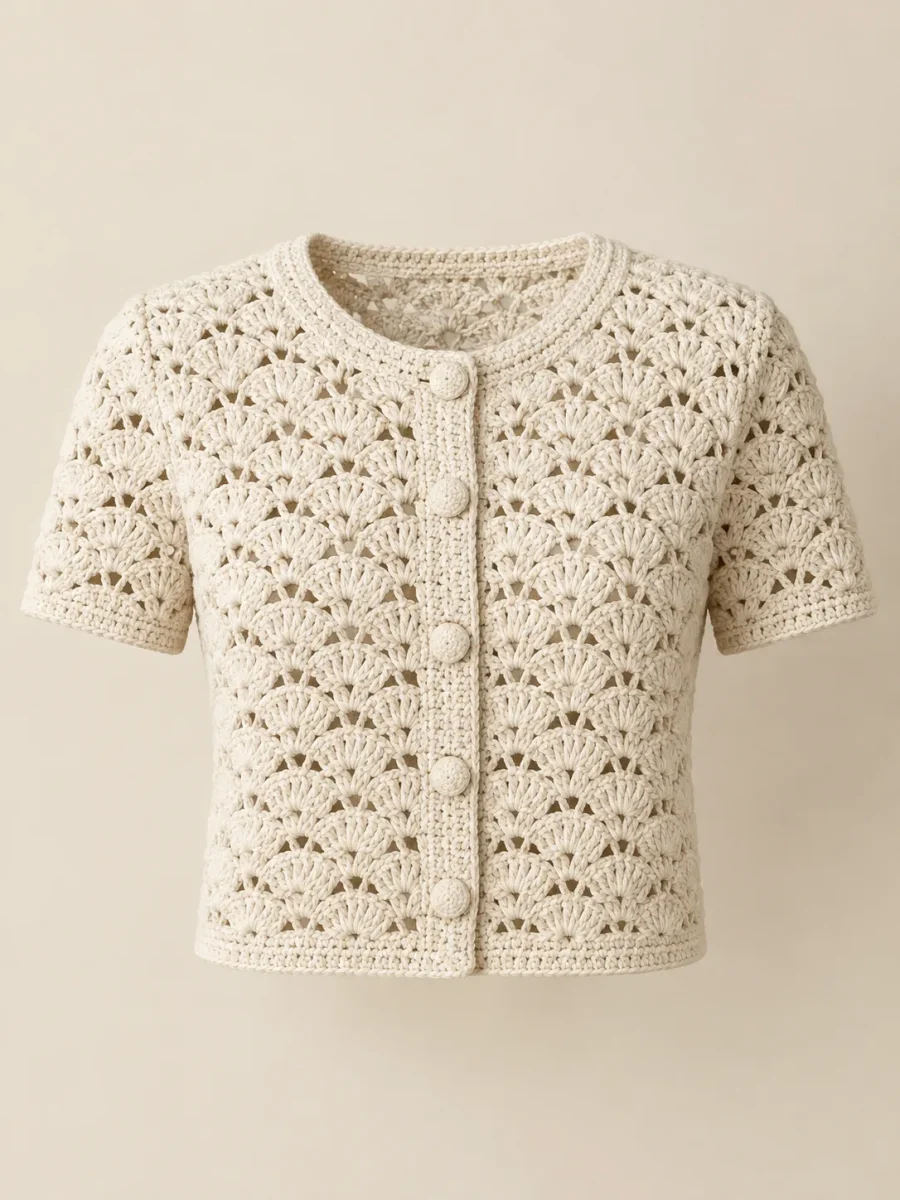 Shell Cropped Cardigan in Milk, front view