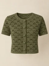 Shell Cropped Cardigan in Olive, front view