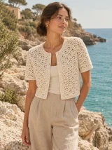Shell Cropped Cardigan, worn