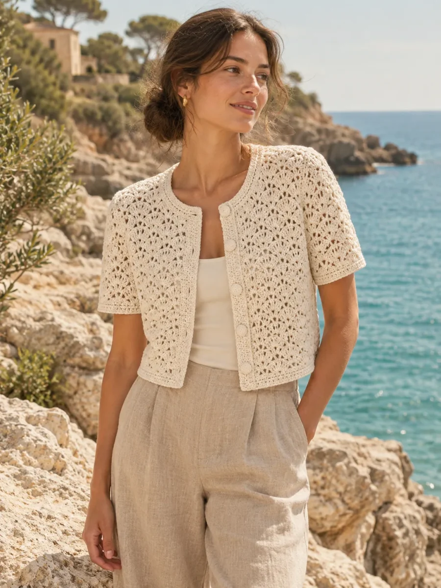 Shell Cropped Cardigan, worn