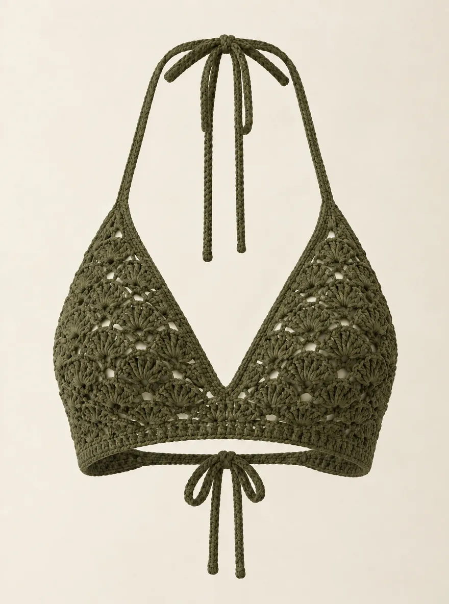 Shell Halter Top in Olive, front view