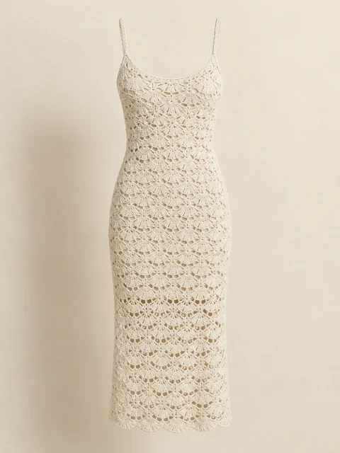 Shell Midi Dress in Milk, front view