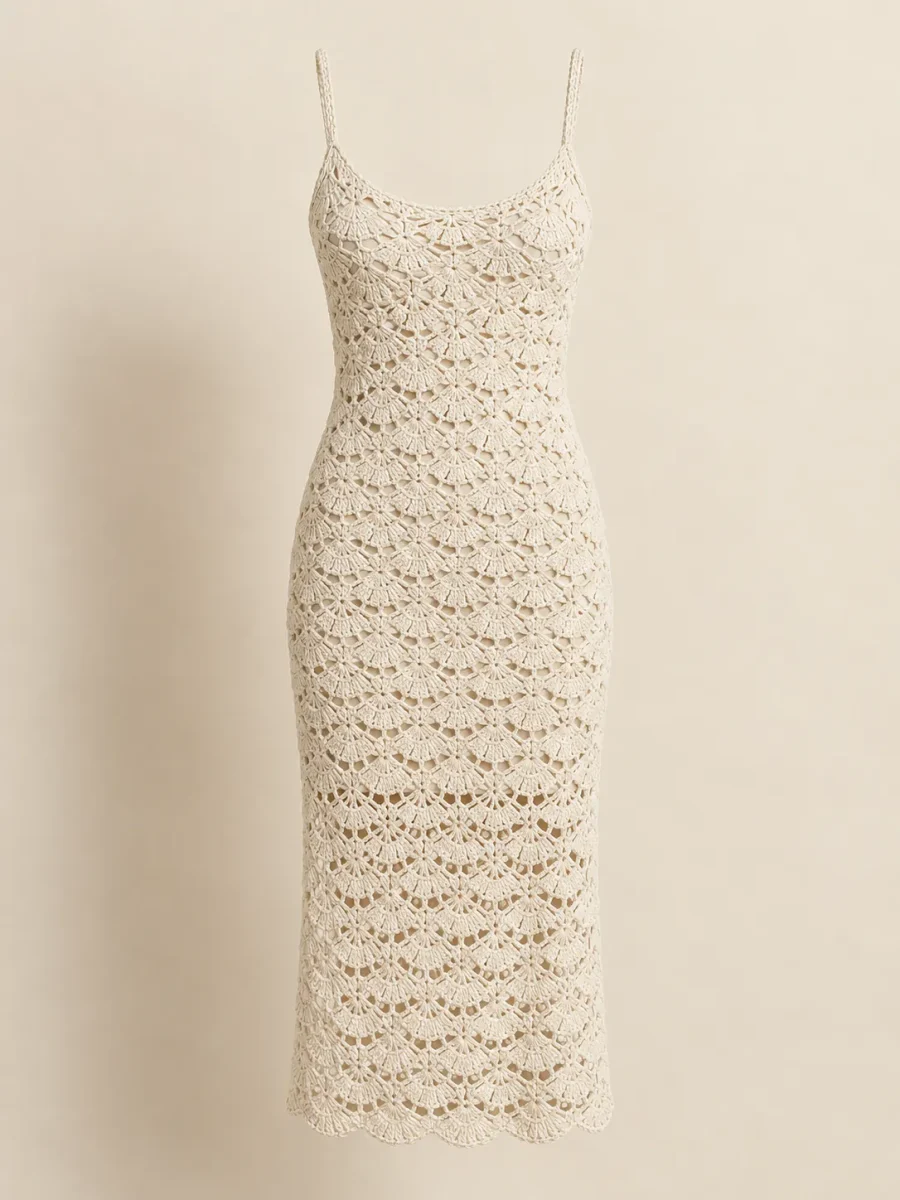Shell Midi Dress in Milk, front view