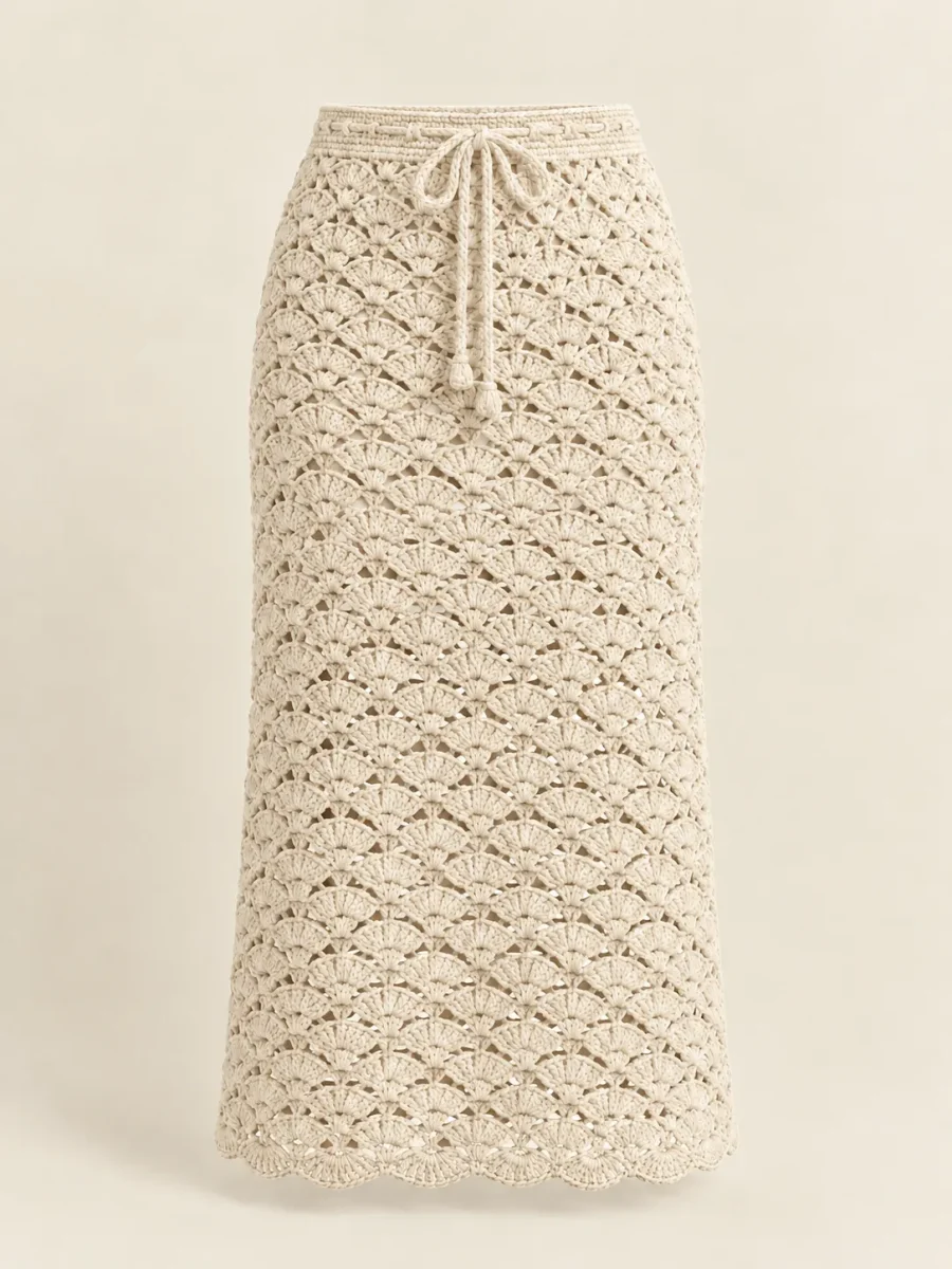 Shell Midi Skirt in Milk, front view