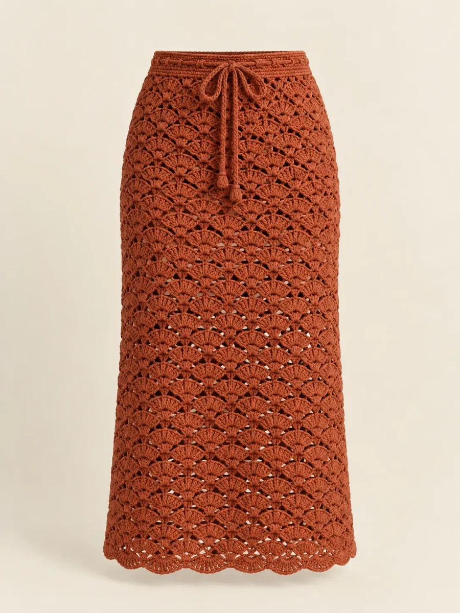 Shell Midi Skirt in Terracotta, front view