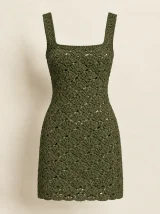Shell Mini Dress in Olive, front view