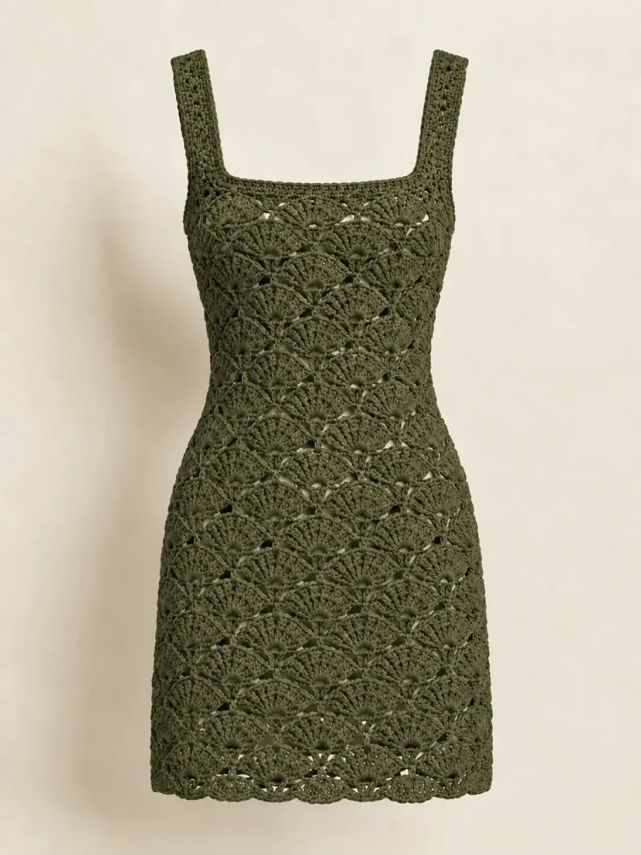 Shell Mini Dress in Olive, front view