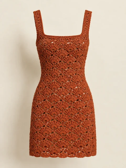 Shell Mini Dress in Terracotta, front view